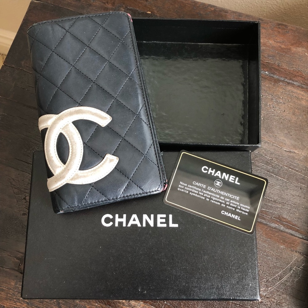 Chanel Wild Stitch Black & Pink Wallet Box COA